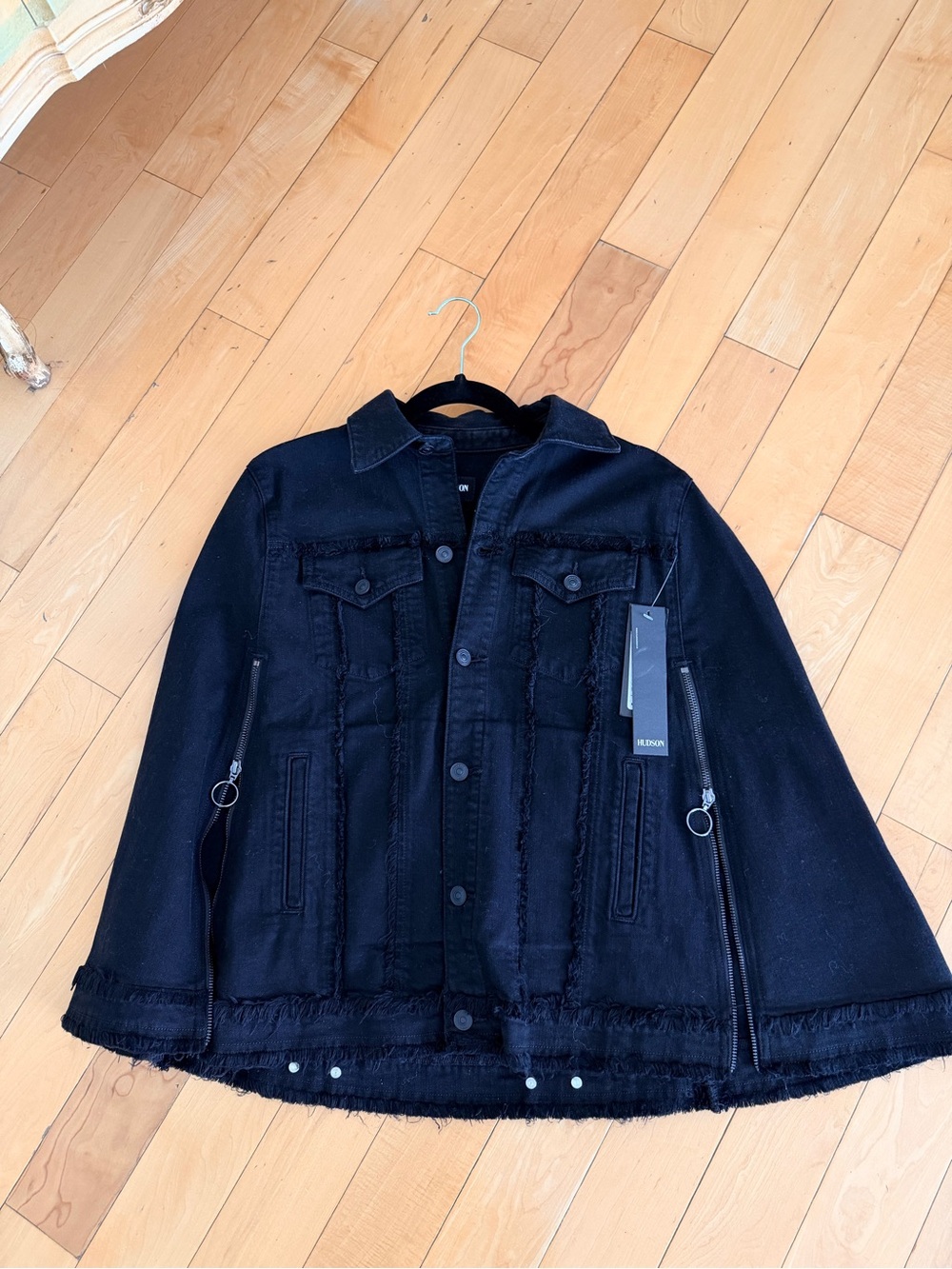 Hudson Black Women's Denim Pancho Jacket with Zipper Detail - Brand: Blank